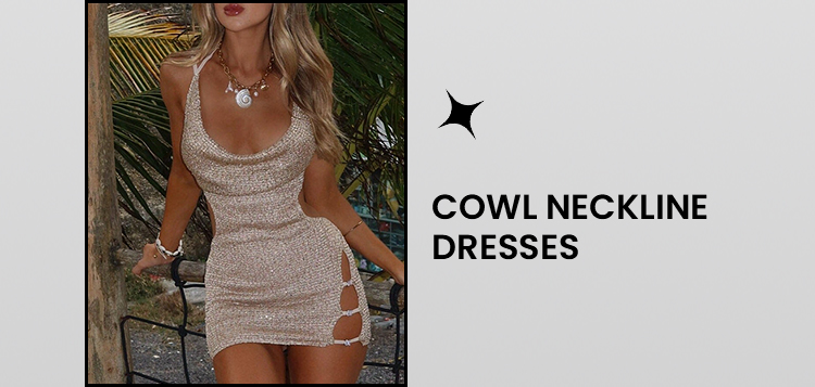 Cowl Neckline Cutout Bodycon Halter Neck Mini Dresses-Beige